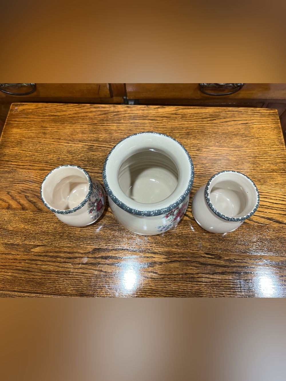 House & Garden Party 3-Piece Floral Vase Set Vintage 2001 Hand Made USA Cottage - Picture 6 of 9